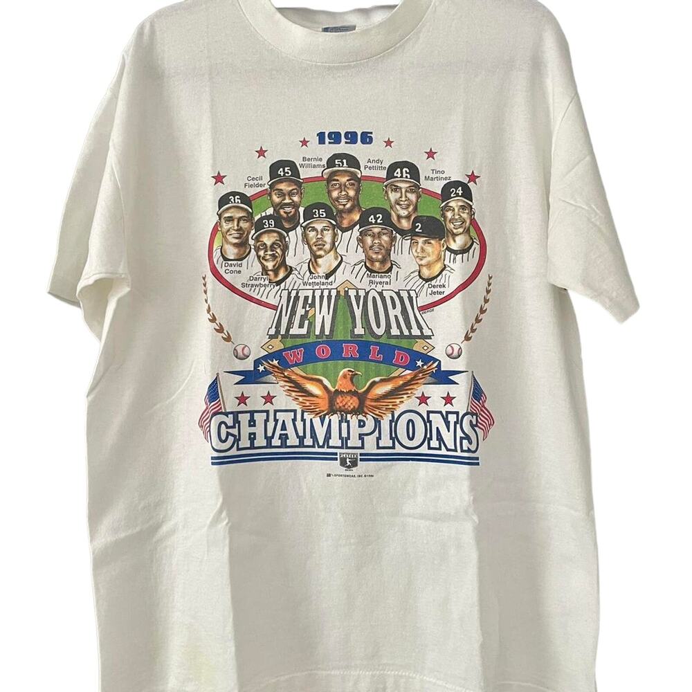 Vintage 90s NY Yankees 1996 Champions Caricatures Single Stitch Shirt Adult L